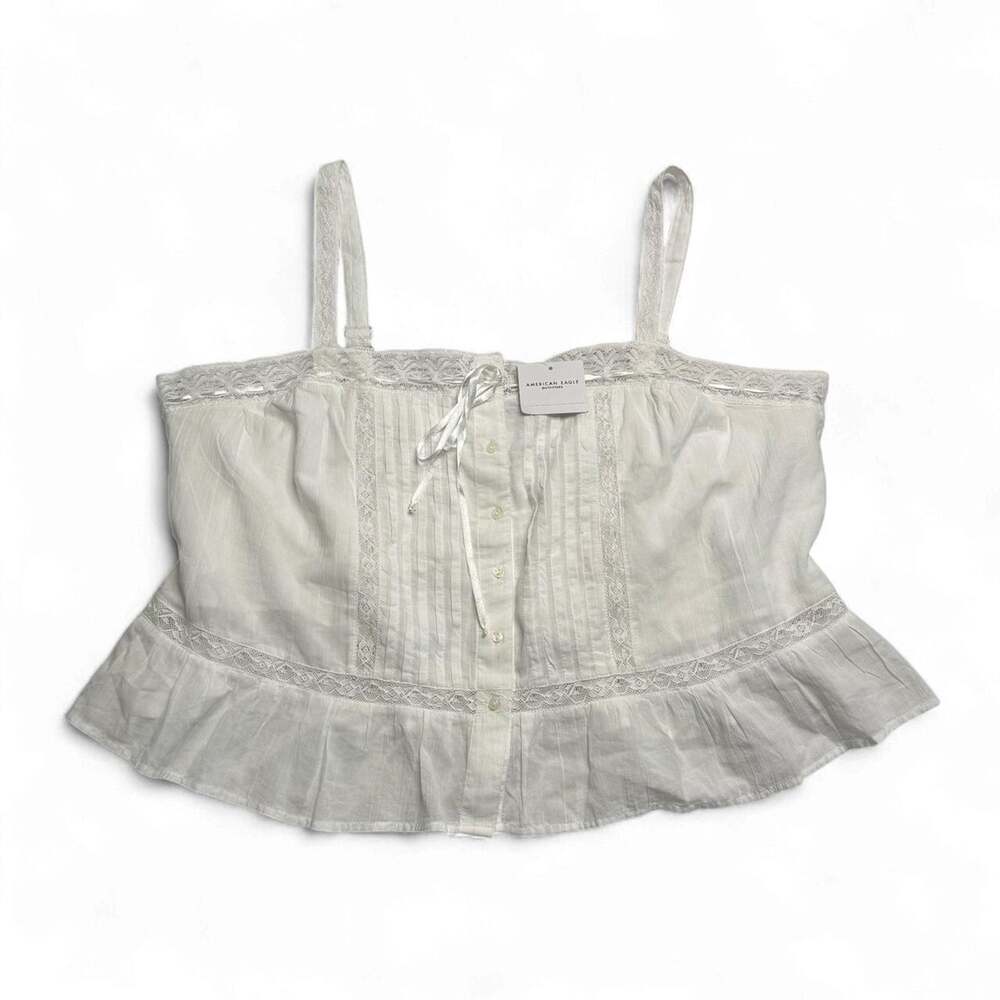 American Eagle white lace cami top with ruffled hem and lace trim Size XXL NWT